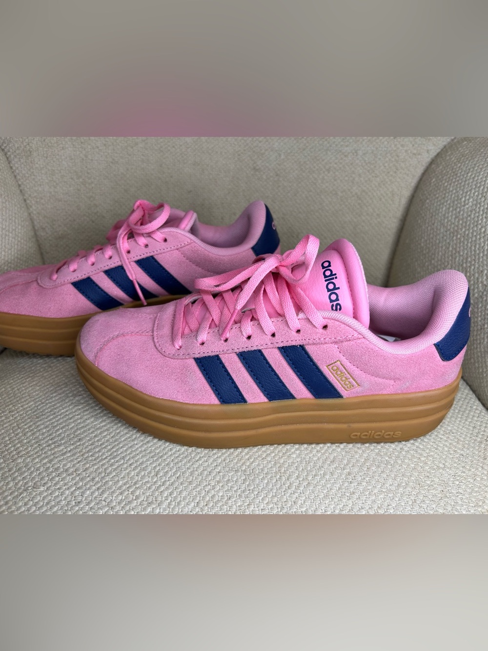 *SOLD* Adidas Pink Retro Platform Sneaker with Navy stripes